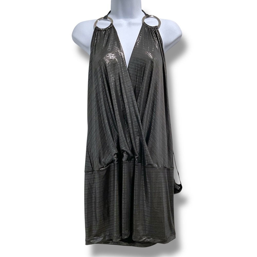 H.O.T. Draped Front Sexy Liquid Fabric Dress Plunge Back With Thong O/S NWOT